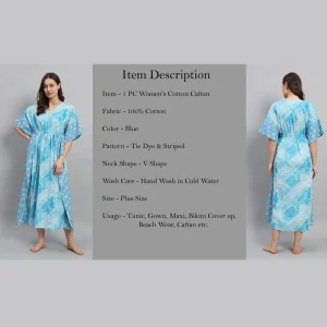 Women Beach Wear Blue Long Kaftan Tie Dye Printed Maxi - Image 7