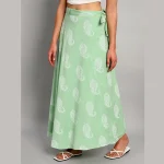Women Beach Wear Cotton Boho Paisley Green Skirt - Image 4