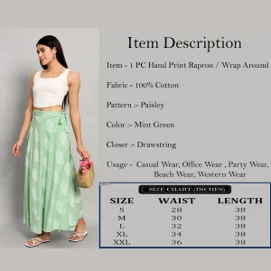 Women Beach Wear Cotton Boho Paisley Green Skirt - Image 7