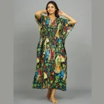 Women Black Frida Kahlo Print Cotton Kaftan
