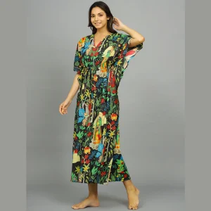 Women Black Frida Kahlo Print Cotton Kaftan - Image 4