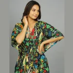 Women Black Frida Kahlo Print Cotton Kaftan - Image 2