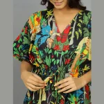 Women Black Frida Kahlo Print Cotton Kaftan - Image 5