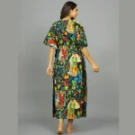 Women Black Frida Kahlo Print Cotton Kaftan - Image 6