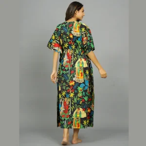 Women Black Frida Kahlo Print Cotton Kaftan - Image 6