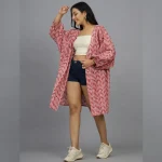 Women Maroon Arrow Print Cotton Kimono Shrug - Image 3