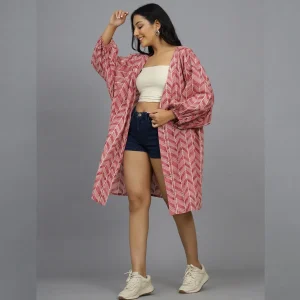 Women Maroon Arrow Print Cotton Kimono Shrug - Image 3