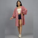Women Maroon Arrow Print Cotton Kimono Shrug