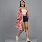 Women Maroon Arrow Print Cotton Kimono Shrug - Image 2