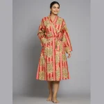 Women Pink Tiger Printed Soft Cotton Kimono Robe