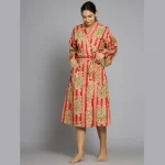 Women Pink Tiger Printed Soft Cotton Kimono Robe - Image 2