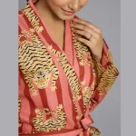 Women Pink Tiger Printed Soft Cotton Kimono Robe - Image 4