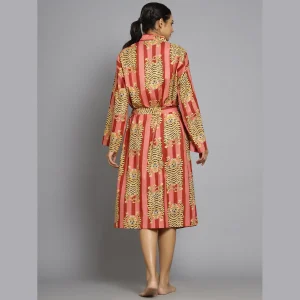 Women Pink Tiger Printed Soft Cotton Kimono Robe - Image 6
