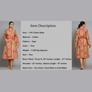 Women Pink Tiger Printed Soft Cotton Kimono Robe - Image 7