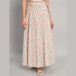 Women's Ethnic Long Rapron Skirt Baby Pink Cactus Printed - Image 3