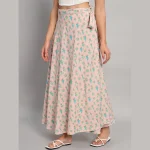Women's Ethnic Long Rapron Skirt Baby Pink Cactus Printed - Image 4