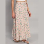 Women's Ethnic Long Rapron Skirt Baby Pink Cactus Printed - Image 5