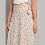 Women's Ethnic Long Rapron Skirt Baby Pink Cactus Printed - Image 6