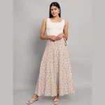 Women's Ethnic Long Rapron Skirt Baby Pink Cactus Printed - Image 2