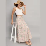 Women's Ethnic Long Rapron Skirt Baby Pink Cactus Printed