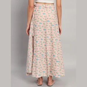 Women's Ethnic Long Rapron Skirt Baby Pink Cactus Printed - Image 7