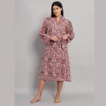 Women's Pink Floral Printed Long Bath Robe - Image 2