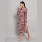 Women's Pink Floral Printed Long Bath Robe - Image 3