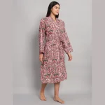 Women's Pink Floral Printed Long Bath Robe - Image 4
