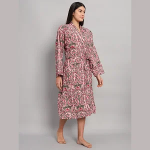 Women's Pink Floral Printed Long Bath Robe - Image 4