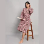 Women's Pink Floral Printed Long Bath Robe