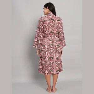 Women's Pink Floral Printed Long Bath Robe - Image 5
