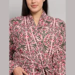 Women's Pink Floral Printed Long Bath Robe - Image 6