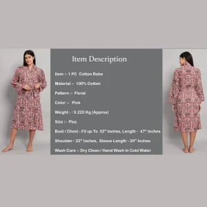 Women's Pink Floral Printed Long Bath Robe - Image 7