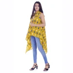Women's Sleeveless Kimono Yellow Ikat Printed Shrug - Image 2