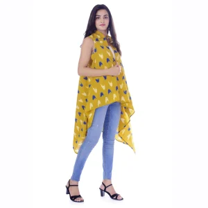 Women's Sleeveless Kimono Yellow Ikat Printed Shrug - Image 3