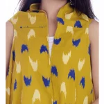 Women's Sleeveless Kimono Yellow Ikat Printed Shrug - Image 4