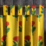 Yellow Floral Print Cotton Curtains - Image 3