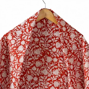 40" Red Floral Print Cotton Stole - Image 3