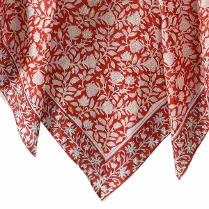 40" Red Floral Print Cotton Stole - Image 4