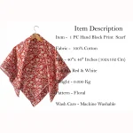 40" Red Floral Print Cotton Stole - Image 7