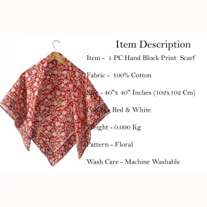 40" Red Floral Print Cotton Stole - Image 7