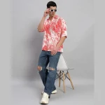 Beach Party Wear Oversized Cotton Shirt Red Forest Print