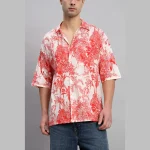 Beach Party Wear Oversized Cotton Shirt Red Forest Print - Image 8