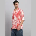 Beach Party Wear Oversized Cotton Shirt Red Forest Print - Image 4