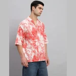 Beach Party Wear Oversized Cotton Shirt Red Forest Print - Image 3