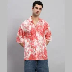 Beach Party Wear Oversized Cotton Shirt Red Forest Print - Image 2