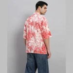 Beach Party Wear Oversized Cotton Shirt Red Forest Print - Image 9