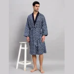 Beach Wear Blue Floral Print Cotton Bathrobe