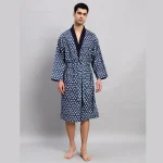 Beach Wear Blue Floral Print Cotton Bathrobe - Image 3