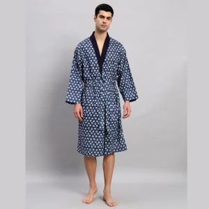 Beach Wear Blue Floral Print Cotton Bathrobe - Image 3